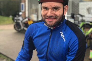 Tom, muddy from Cyclo cross racing.